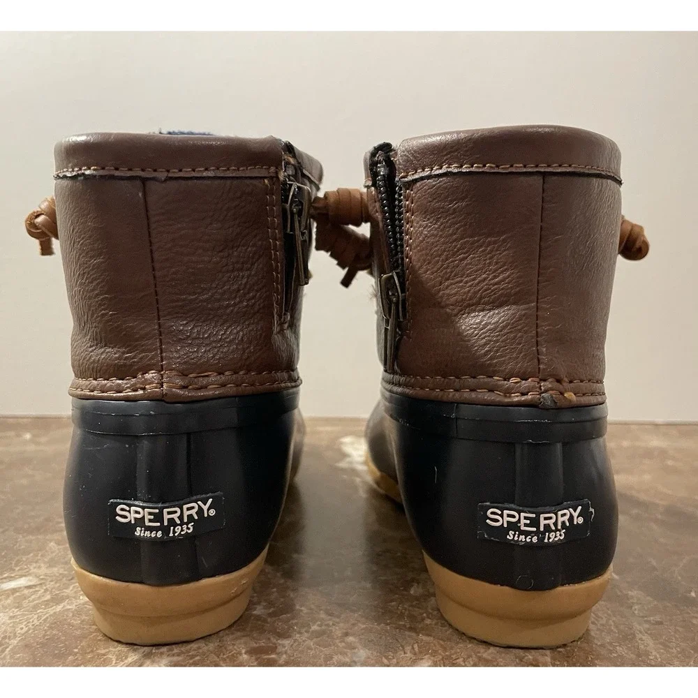 Sperry Toddler Top Sider Saltwater Blue Brown Leather‎ Waterproof Duck Boots 10M